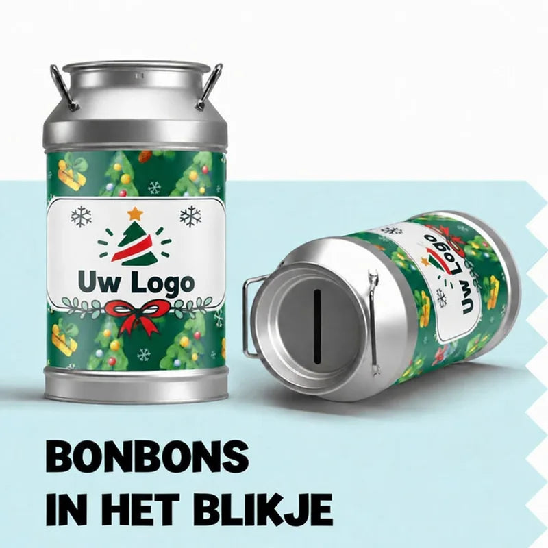 Kerstblikken met logo en tekst