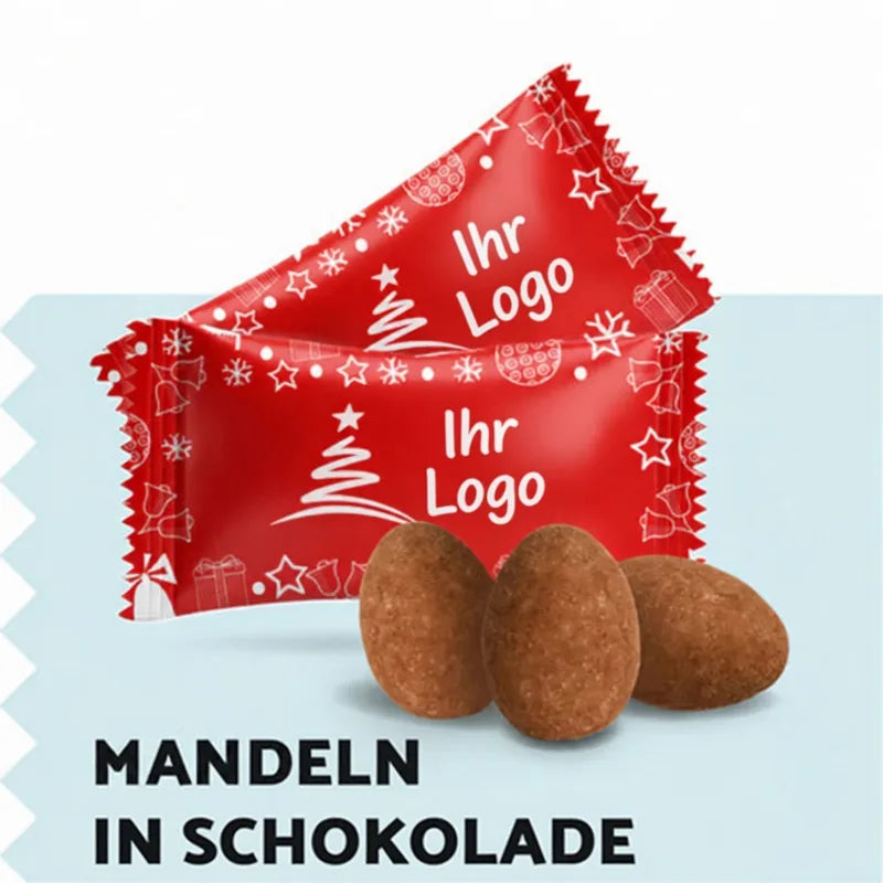 Mandeln in Schokolade mit eigenem Text – Weihnachten