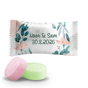 #B209E Fruitbonbons met eigen tekst voor bruiloften